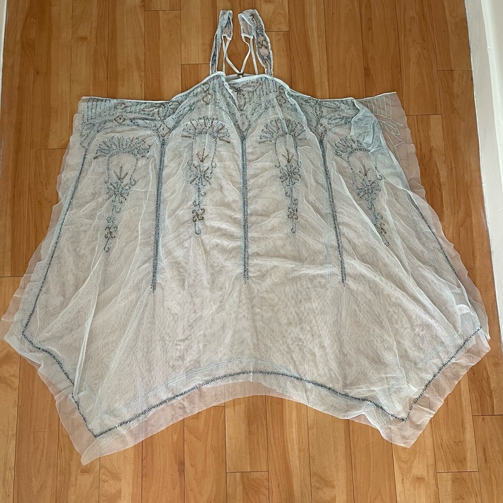 Free People Sheer Blue Embellished Dress Small